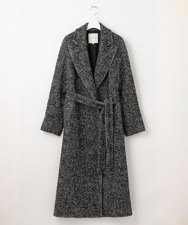 23区 L 【エステータ】ヘリンボーンツイード ガウンコート ブラック系1