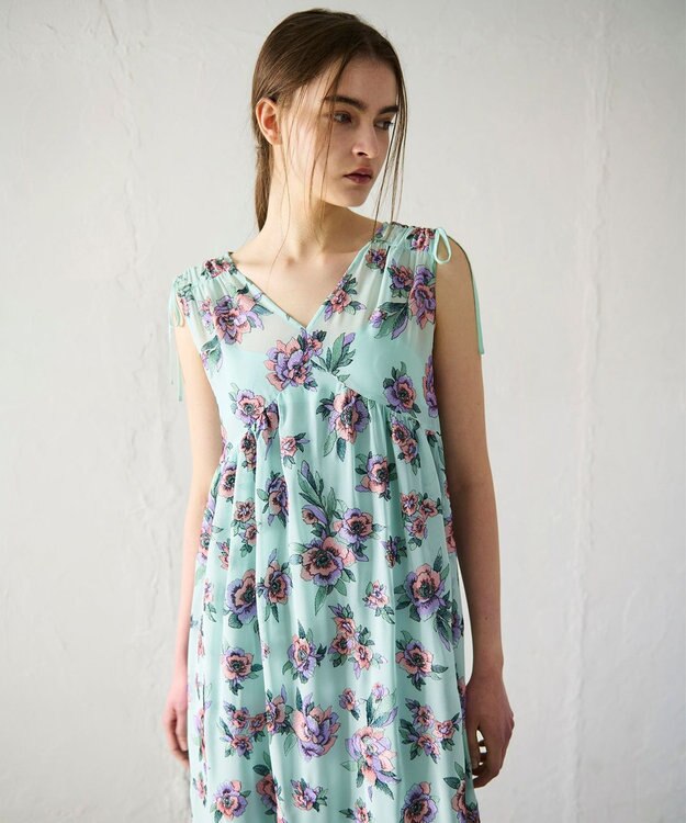 GRACE CONTINENTAL エスニックフラワー刺繍ワンピース ライトグリーン