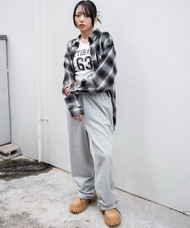 WEGO 【ウエストゴム】スウェットワイドパンツ 杢グレー