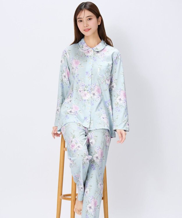 Wing パジャマ 長袖 長ズボン 綿100%(本体) 天竺素材 レディース EP7045 ウイング／ワコール サックス