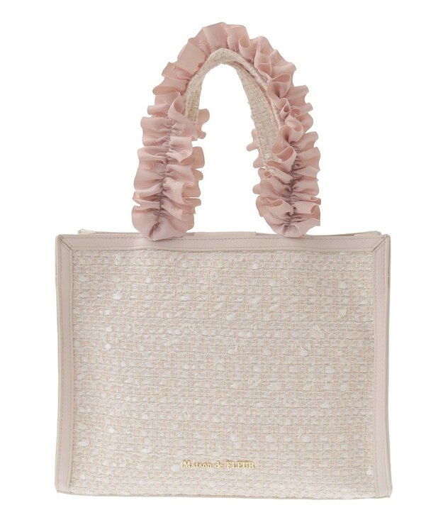 Maison de FLEUR LINTONツイードスクエアフリルトートバッグ Ivory