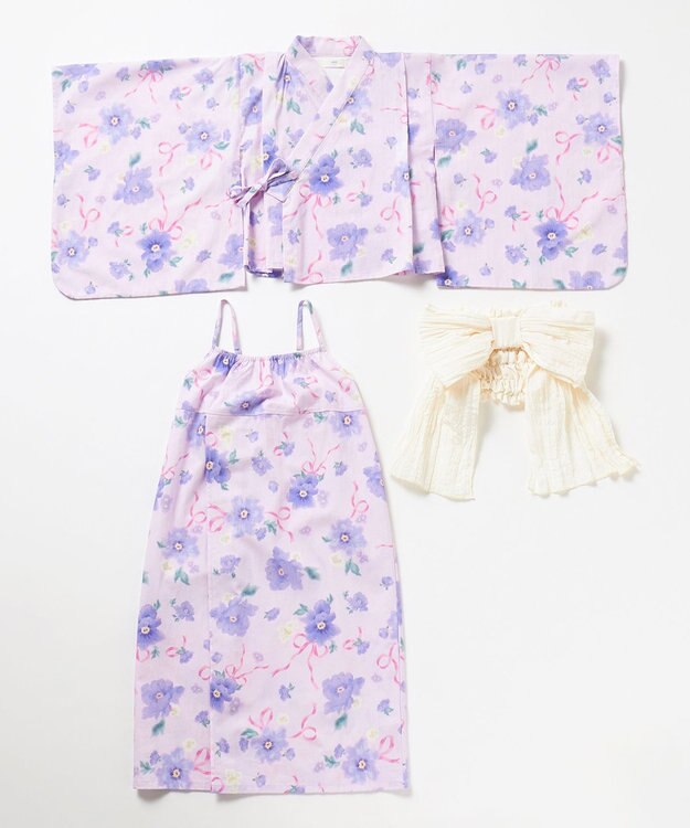 ANY KIDS 【洗濯機可能/簡単着付け】2WAY セパレート浴衣セット ラベンダー×花柄