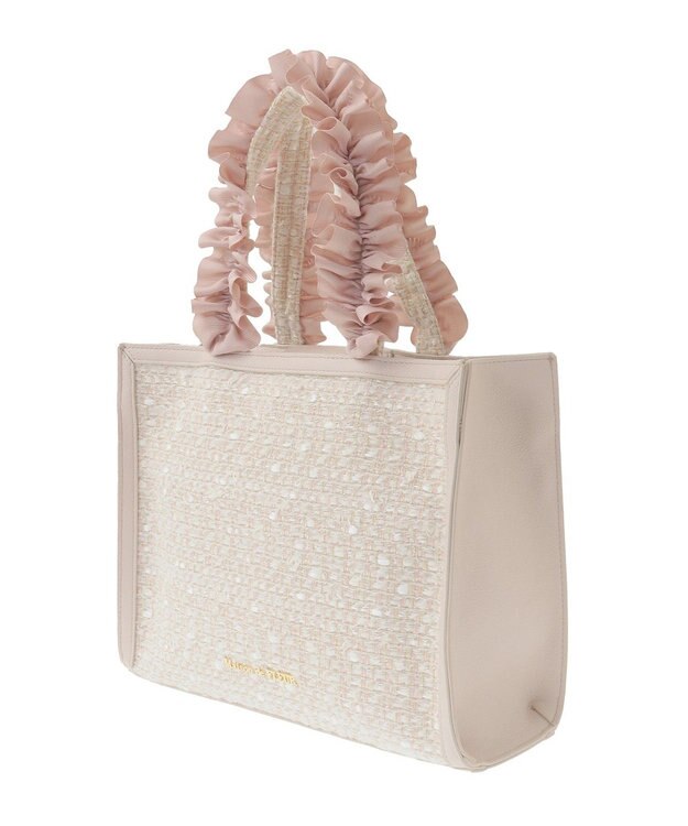 Maison de FLEUR LINTONツイードスクエアフリルトートバッグ Ivory