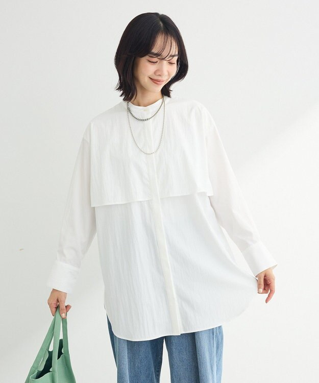 Green Parks イージーケア比翼フライヨークチュニック Off White