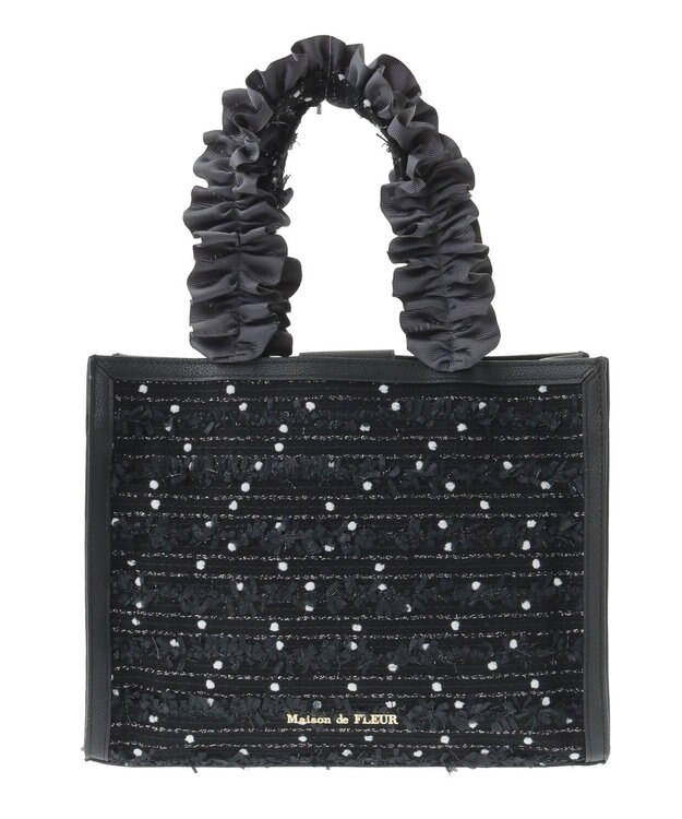 Maison de FLEUR LINTONツイードスクエアフリルトートバッグ Black