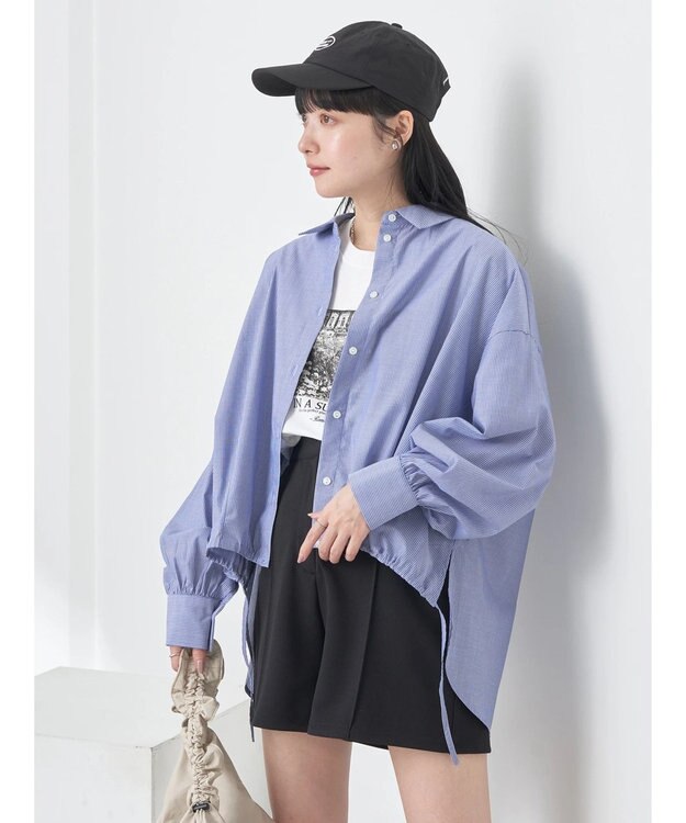 earth music&ecology ＴＲキュプラドロストシャツ Blue