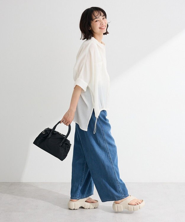 Green Parks 表面感裾ドロスト半袖シャツ Off White