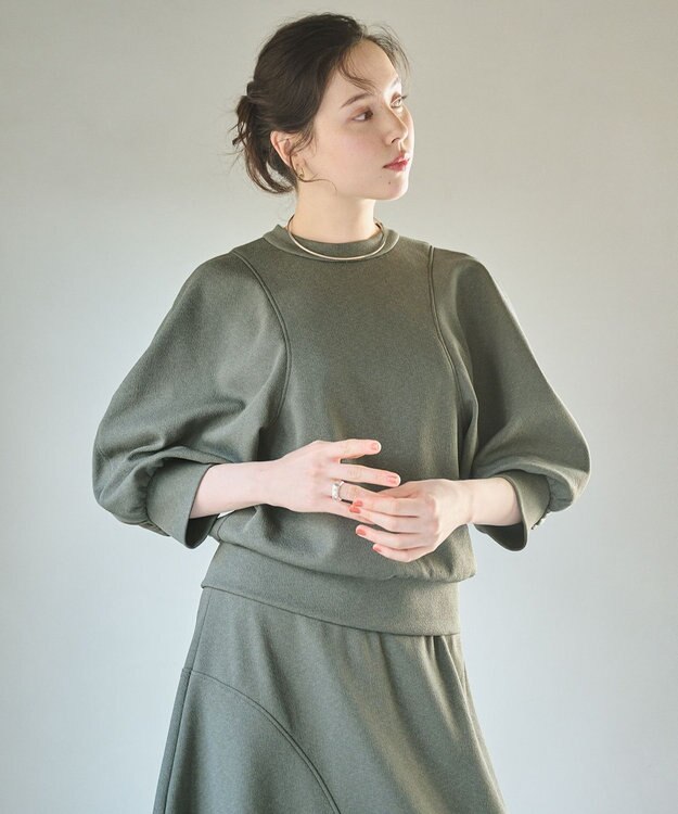 #Newans ラウンドスリーブカットソー カーキ