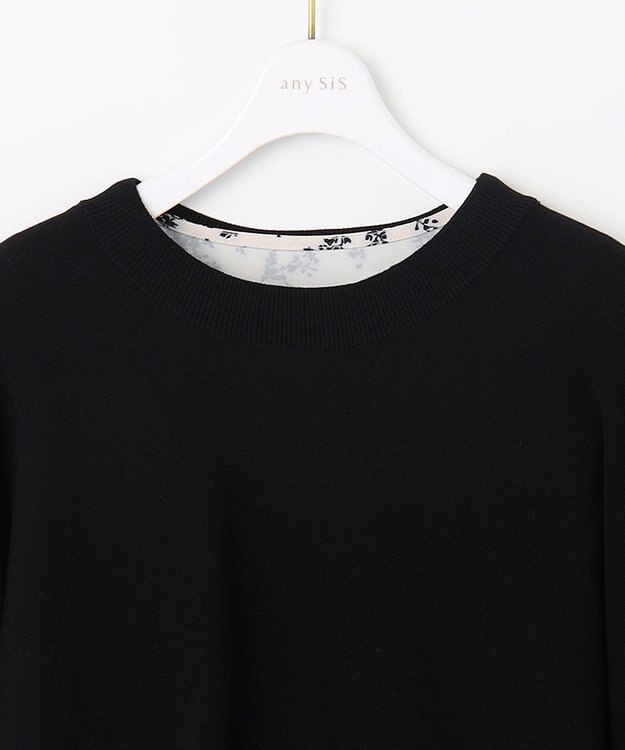 ANY SIS 【美人百花10月号掲載】ドルマンニット×プリントワンピース セット アイボリー系×ブラックニット