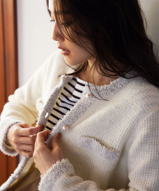 組曲 ツイードニット ジャケット アイボリー系