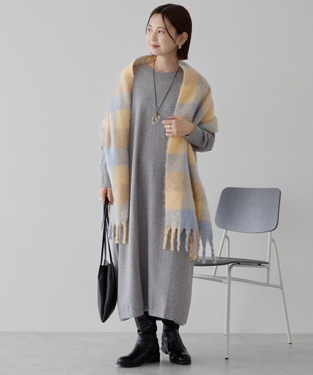 AMERICAN HOLIC 起毛カラーチェックシャギーマフラー Yellow