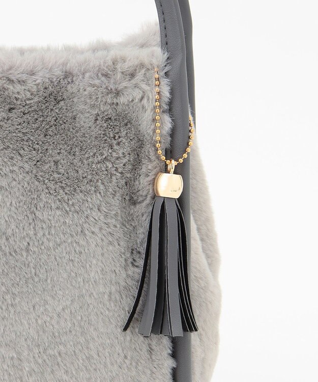 ANY SIS パイピングフェイクファートート バッグ ライトグレー