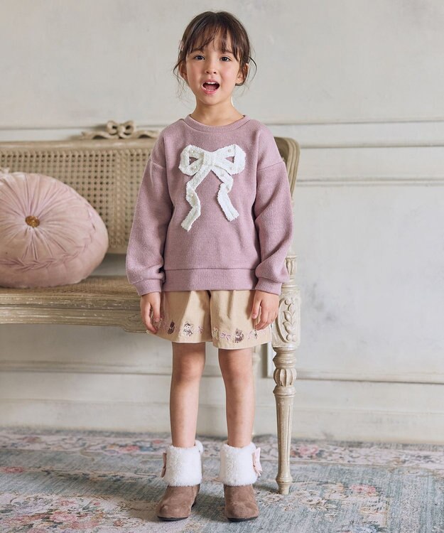 ANY KIDS ネコ刺繍 コーデュロイ ショートパンツ ベージュ