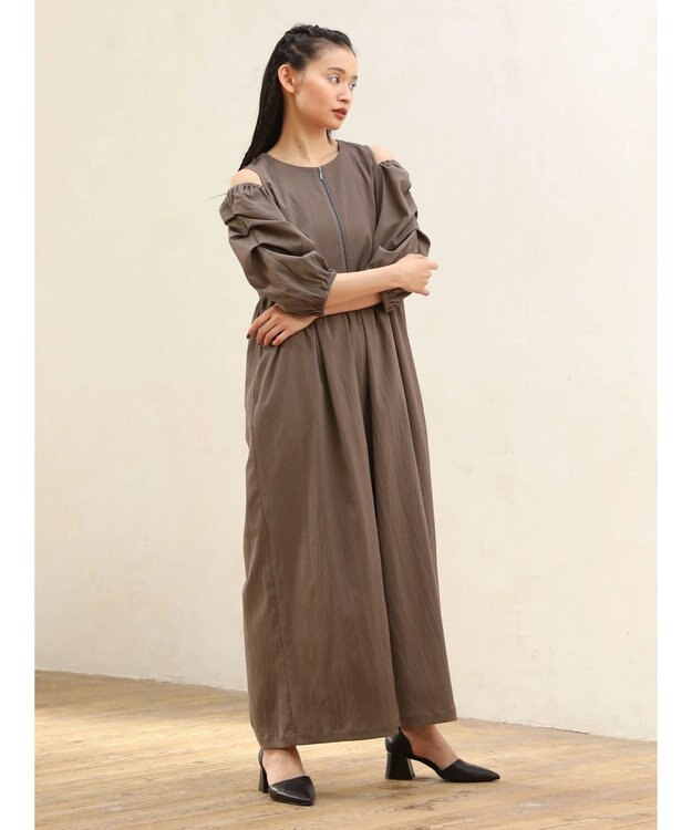 Green Parks ■ＥＳＣＡＲ　タックスリーブワイドオールインワン Gray Beige