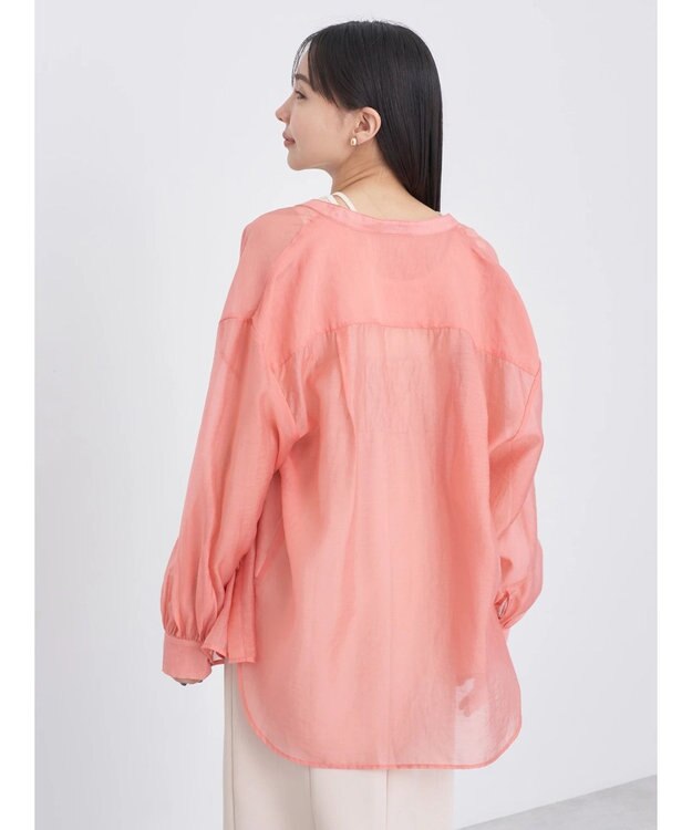 earth music&ecology シアーバンドカラーシャツ Pink