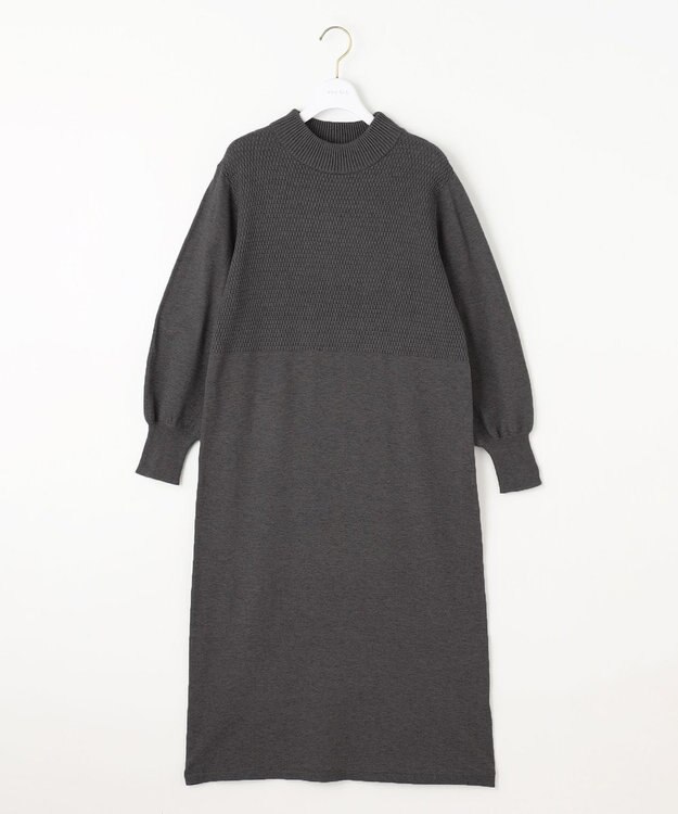 ANY SIS 【洗える】バスケット編み切替えニット ワンピース チャコール