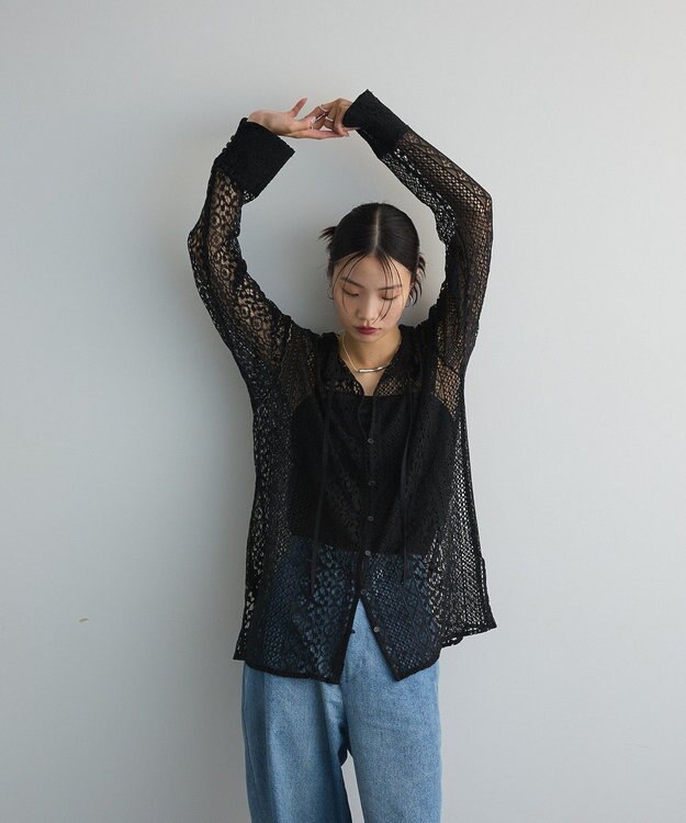 Green Parks ２ＷＡＹリボン付きレースシャツ Black