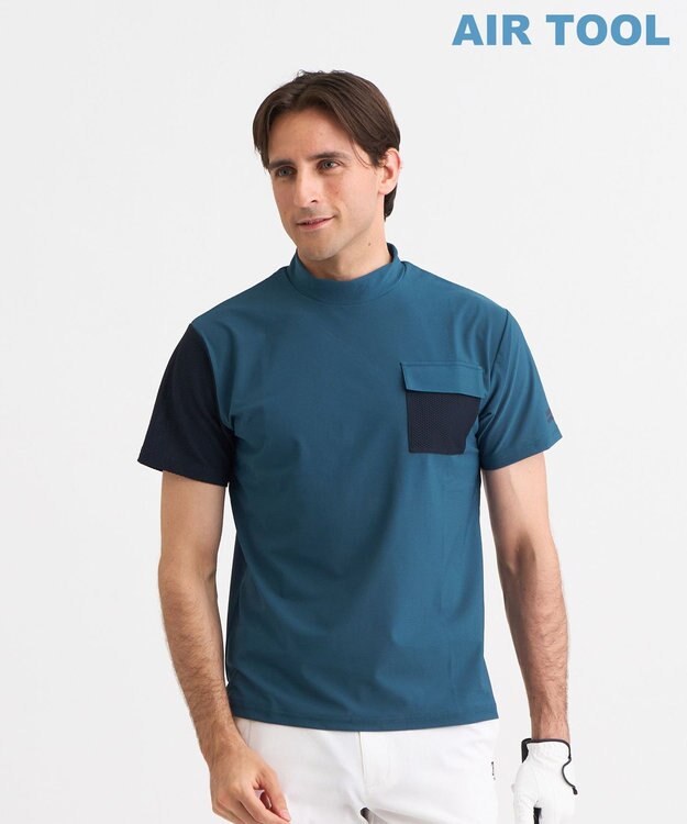 23区GOLF 【MEN】AIR TOOLライト モックネック ダルブルー系