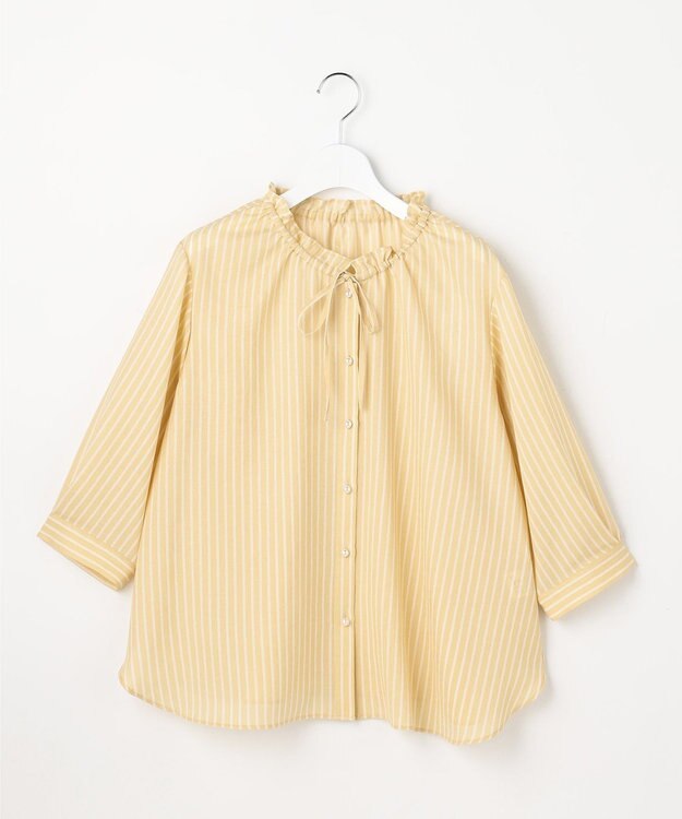 ANY SIS L 【2WAY】スムージーポリエステル フリルネック ブラウス イエローストライプ