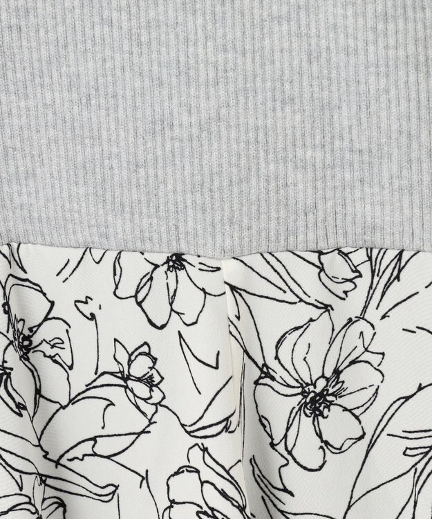 ANY SIS 【洗える】フラワープリントドッキング ワンピース ライトグレー×アイボリー