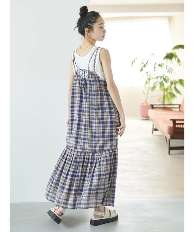 earth music&ecology マドラスチェックキャミワンピース Navy
