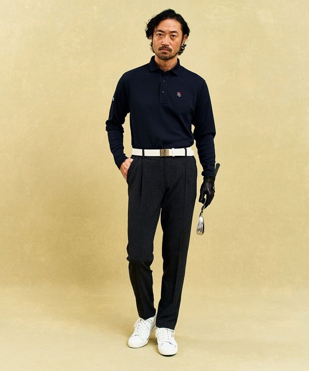 23区GOLF 【MEN】ミニワッフル長袖ポロ ネイビー系