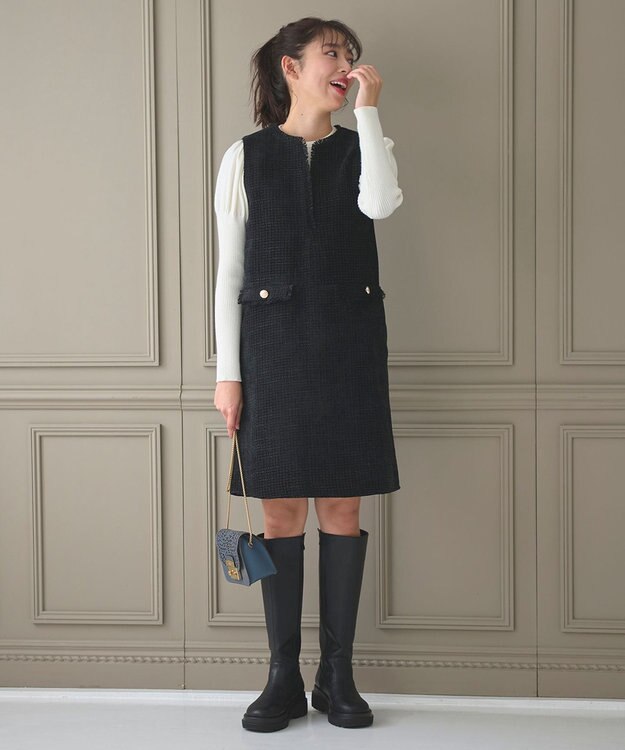 Feroux 【洗える】パフスリーブラメ ニット ホワイト系