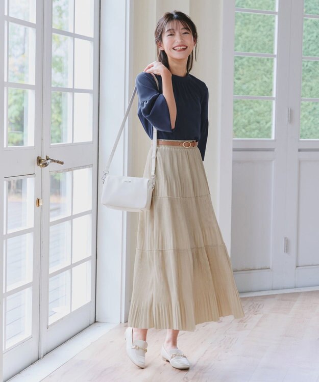 Tiaclasse 【洗える】ベロアプリーツスカート アイボリー