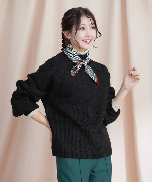 Tiaclasse 【洗える】ピンタックボトルネックニットトップス ブラック