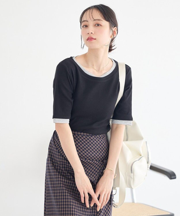 earth music&ecology レイヤードライクバイカラープルオーバー Black