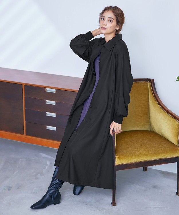 Tiaclasse 【洗える】ラグランパフスリーブトレンチコート ブラック