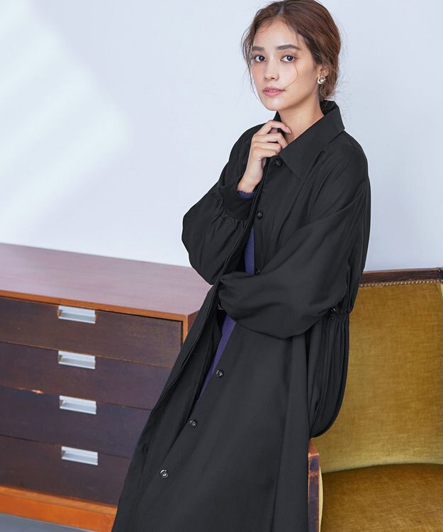 Tiaclasse 【洗える】ラグランパフスリーブトレンチコート ブラック
