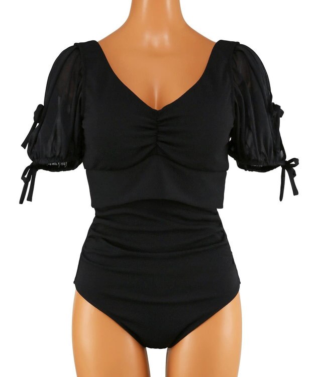 San-ai Resort（三愛水着楽園） 【San-ai Resort×PEACH JOHNコラボ】【ナイスバディ水着】パフスリーブワイヤービキニ　9M・11L　【San-ai Resort（サンアイリゾート）】 ブラック