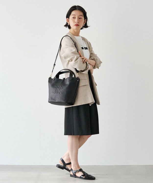 russet エンボスモノグラム2WAYミニトートバッグ(CE-1672-WEB) Black