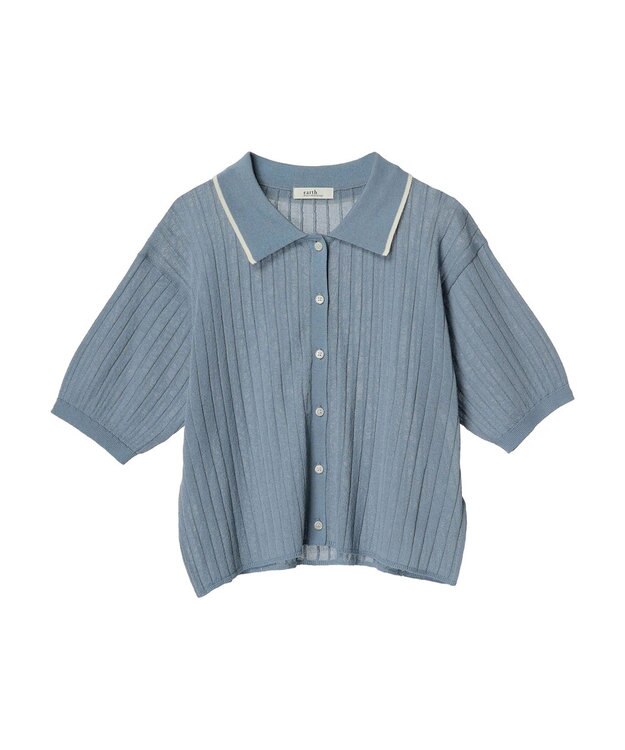 earth music&ecology ラインポロニットカーディガン Sax