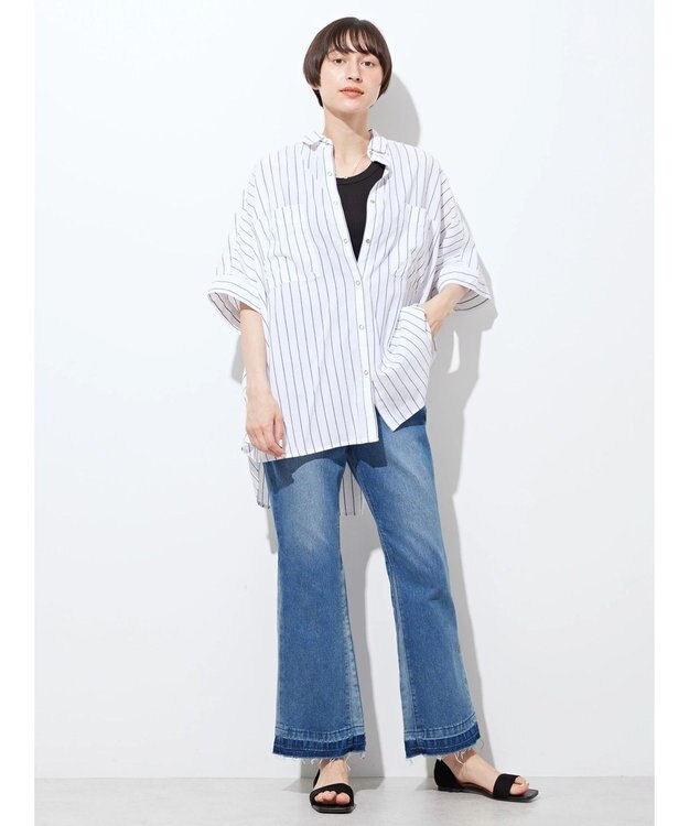 AMERICAN HOLIC ＷポケットバックタックＢＩＧシャツ Stripe Ivory