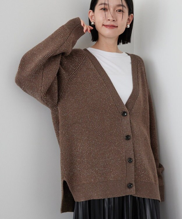 AMERICAN HOLIC バイパチラメ入りＶネック片畦ニットカーディガ Brown