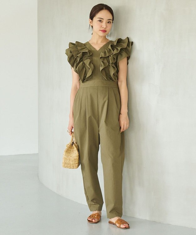 #Newans ラッフルフリルオールインワン カーキ