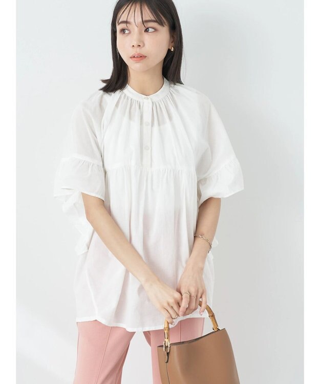 earth music&ecology コットンボイルボリュームブラウス Off White