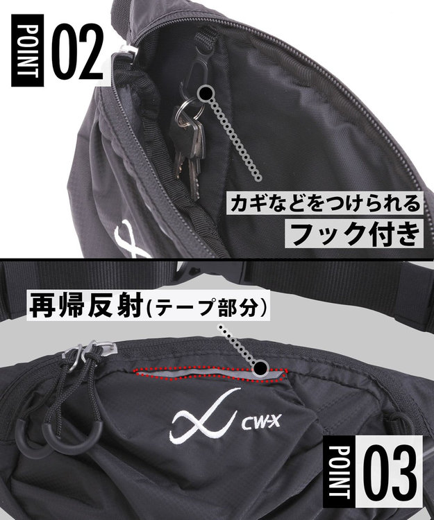 CW-X 【UNISEX】 CW-X ウエストポーチ ボトルイン可能 コンプレッションコード付き ユニセックス HYR010 /ワコール ブラック