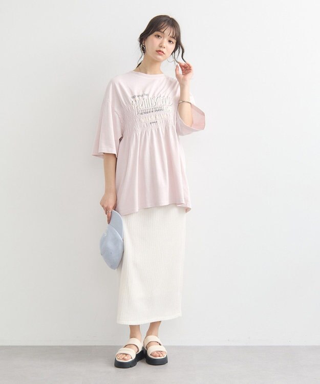 earth music&ecology ピグメントシャーリングプルオーバー Pink Beige