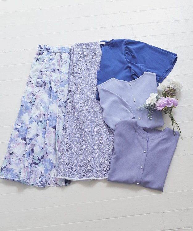 ANY SIS 【洗える】アクアフローラル スカート ブルー系