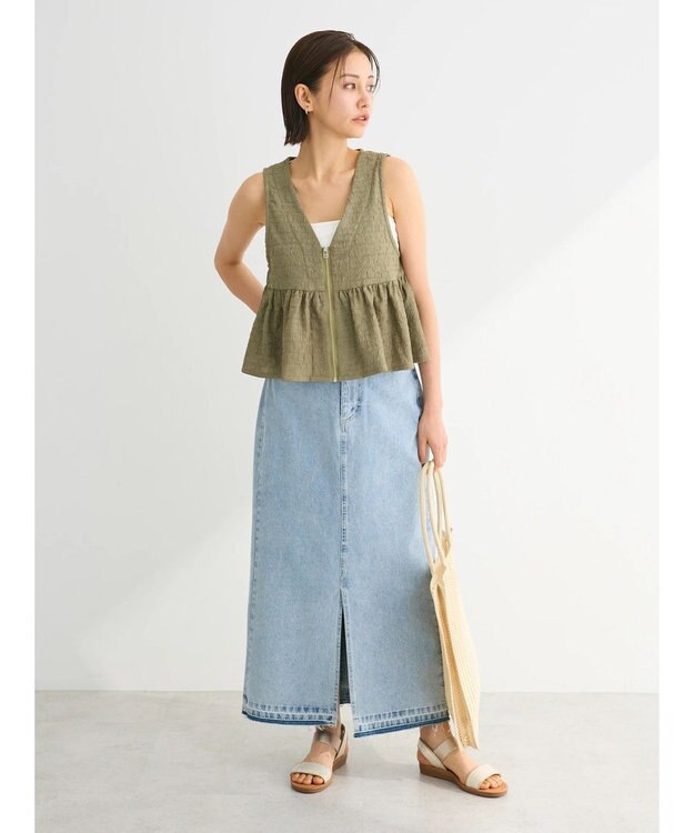 Green Parks ジャガードペプラムＺｉｐベスト Khaki