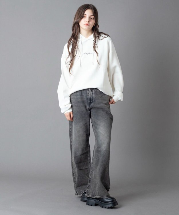 WEGO 【ユニセックス着用ITEM/ウエスト調整可】フレアデニムパンツ ブラック