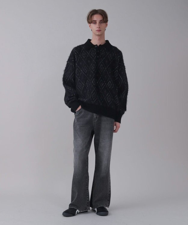 WEGO 【ユニセックス着用ITEM/ウエスト調整可】フレアデニムパンツ ブラック