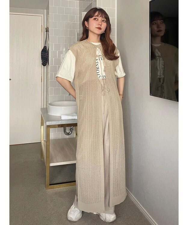 Green Parks 前後２Ｗａｙ　透かし柄ニットワンピース Beige