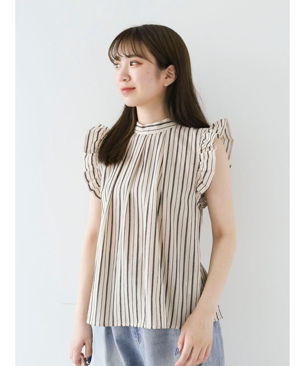 Green Parks ・ＥＬＥＮＣＡＲＥ　ＤＵＥ　ストライプフリルブラウス Beige