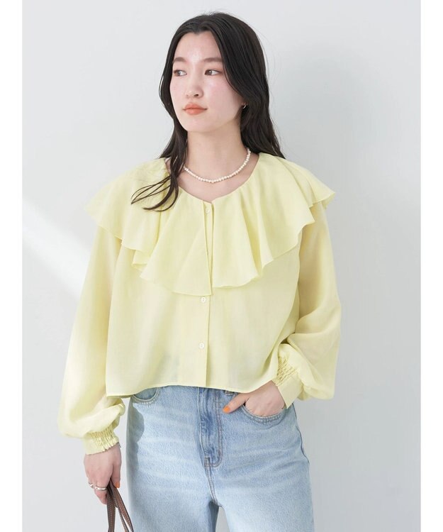 earth music&ecology ラッフルショートブラウス Yellow