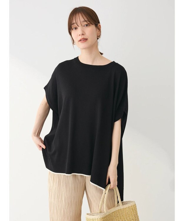 Green Parks 推しニット　裾ラインポンチョ型チュニック Black