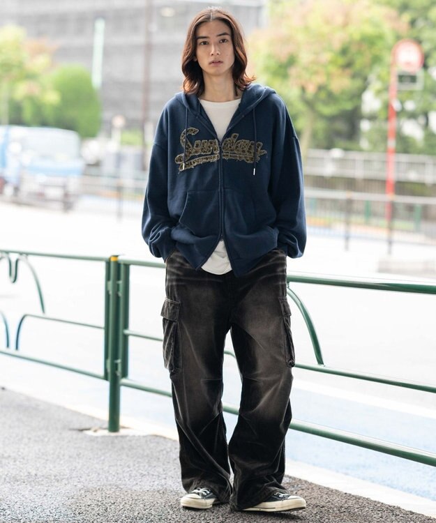 WEGO 【ユニセックス着用ITEM/SMLサイズ展開】レオパードワッペンダブルZIPパーカー スミクロ